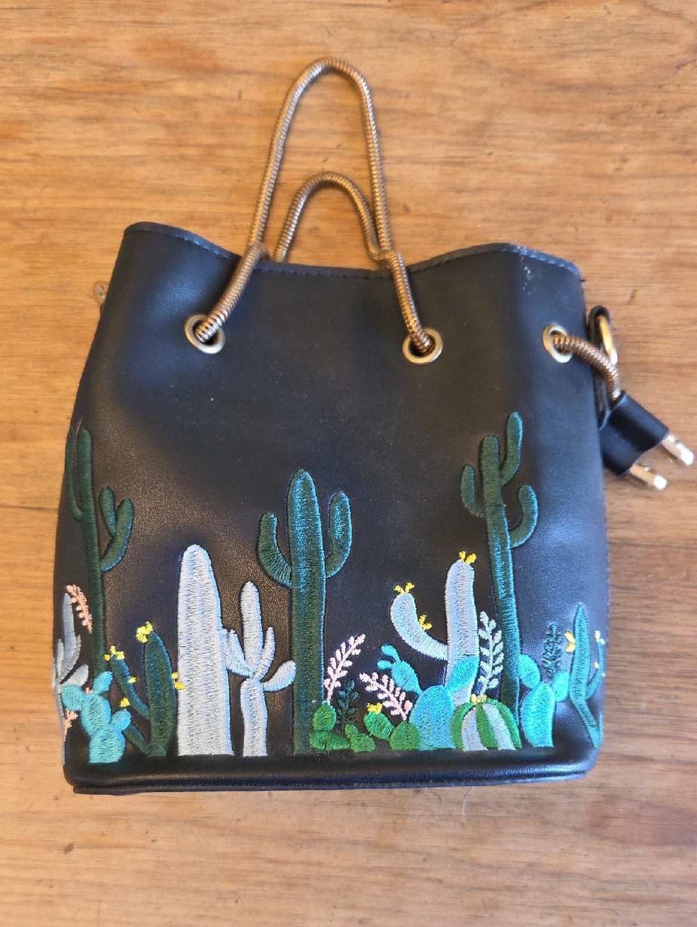 Mini Black Embroidered Cactus  Bag